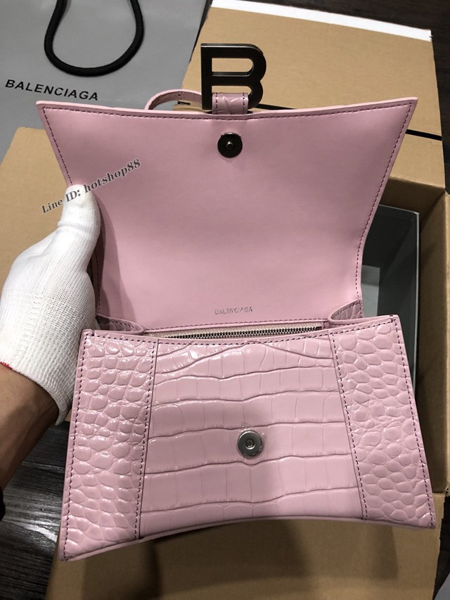 Balenciaga專櫃爆款大號手提女包 巴黎世家升級版鱷魚胭脂粉銀扣Hourglass沙漏包 fyj1632